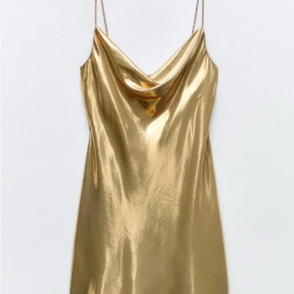 Zara Gold Satin Mini Dress - Picture 2 of 7